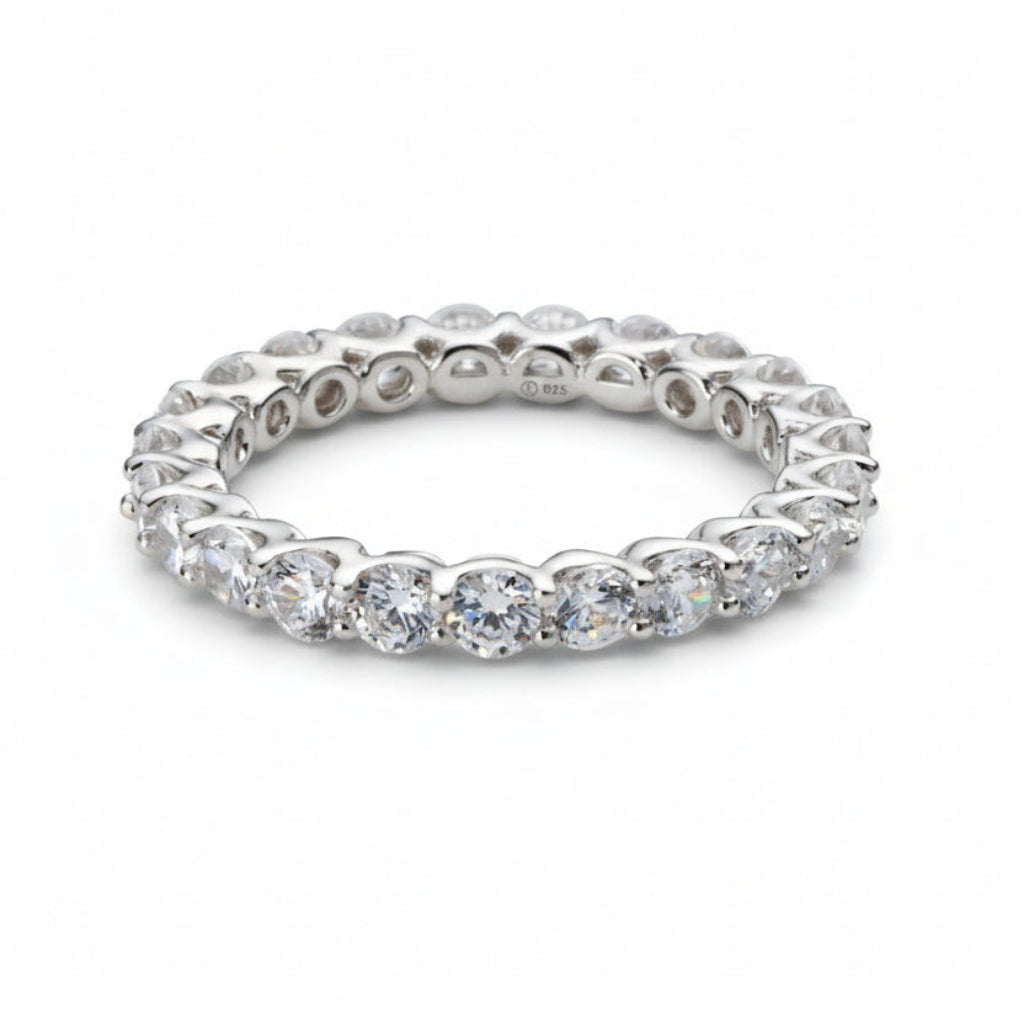 Silver-tone 3mm cubic zirconia Tennis Band with round brilliant-cut cubic zirconia stones in a continuous eternity design.