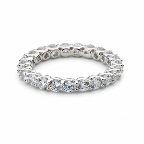 Silver-tone 3mm cubic zirconia Tennis Band with round brilliant-cut cubic zirconia stones in a continuous eternity design.