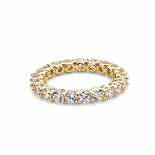 Gold-tone 3mm cubic zirconia Tennis Band with round brilliant-cut cubic zirconia stones in a continuous eternity design.